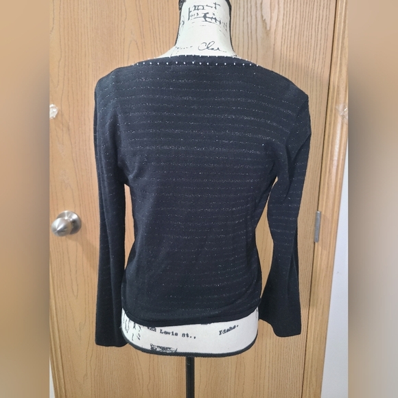 Striped Metallic Thread Beaded Crystal Button Y2k Sweater Tank Top Set - Picture 4 of 8